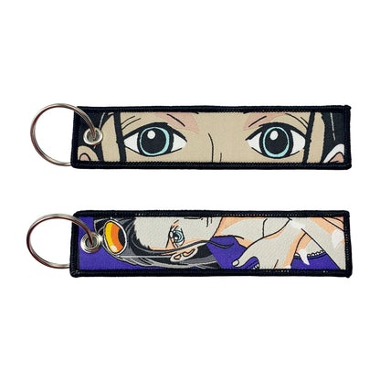 One Piece Anime Key Chains with Cute Jet Manga Embroidery Fashion Key Tag for Jewelry Accessory Key Ring Holder Gift Anime Fans
