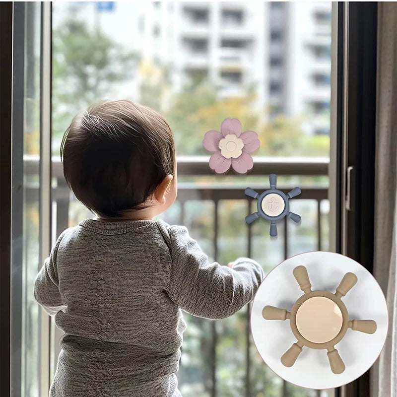 Silicone Suction Cup Spinner Toy for Baby Kids Car Travel Table Highchair Window Sensory Cartoon Rattles Fidget Educational Toy