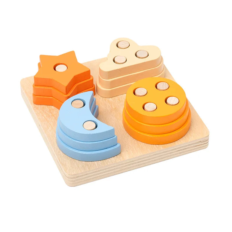 Montessori Toy Wooden Building Blocks Early Learning Educational Toys Color Shape Match Kids Puzzle Toys For Children Boys Girls