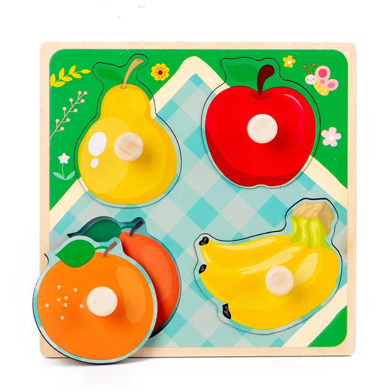 Baby Wooden Puzzles Montessori Toys 1 2 3 Years Toddler Toys Hand Grab Board Alphabet Number Cognition Learning Educational Toys