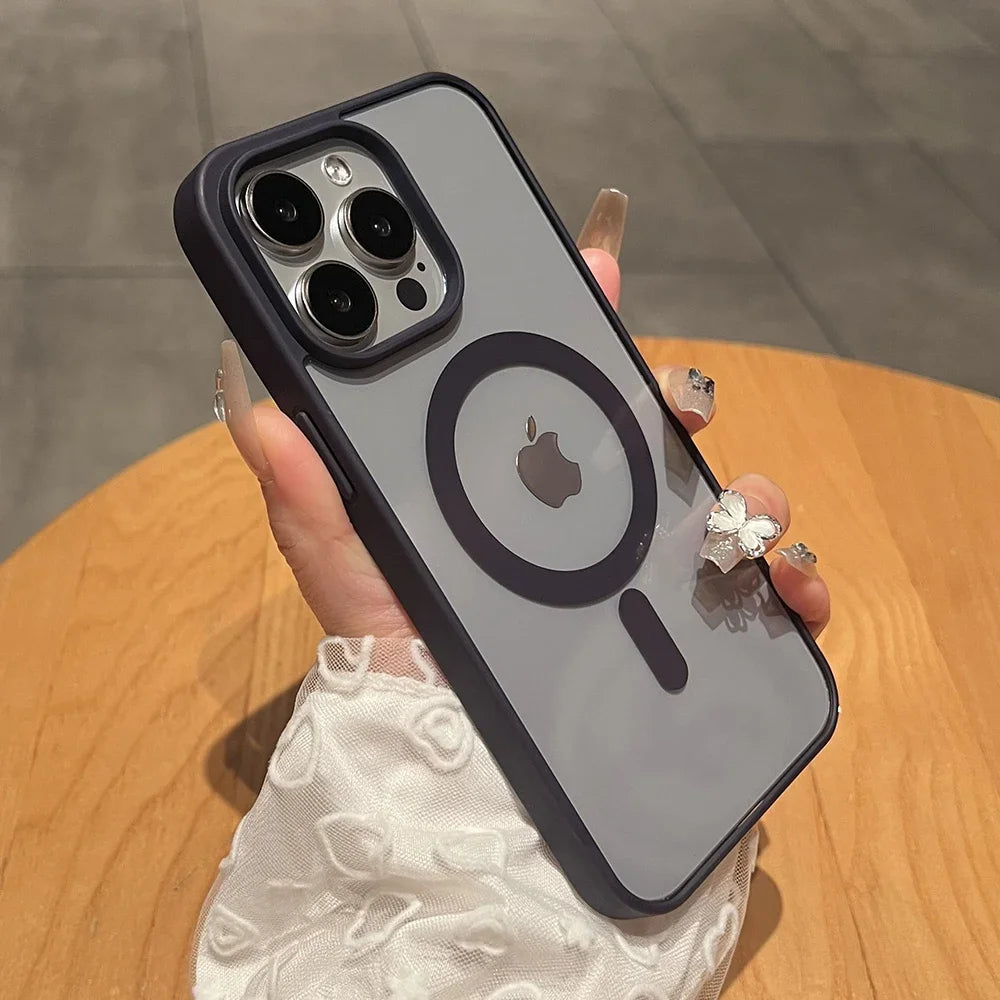 Matte Natural Titanium Magnetic Charging Phone Case for iPhone 16 15 14 13 12 11 Pro Max Plus Mini MagSafe Shockproof Hard Cover