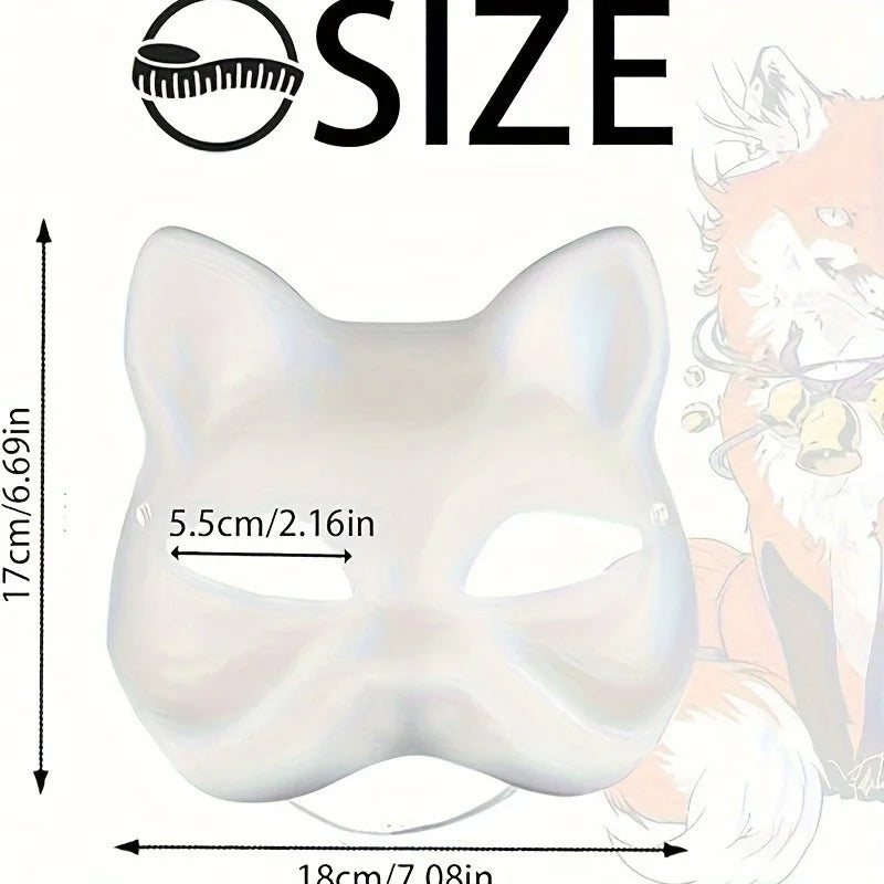 1-20pcs Japanese Mask Paper Blank Mask Halloween Cosplay Cat DIY Paintable Half Face Mask Animal Costume Party Decor Craft Prop