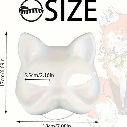 1-20pcs Japanese Mask Paper Blank Mask Halloween Cosplay Cat DIY Paintable Half Face Mask Animal Costume Party Decor Craft Prop