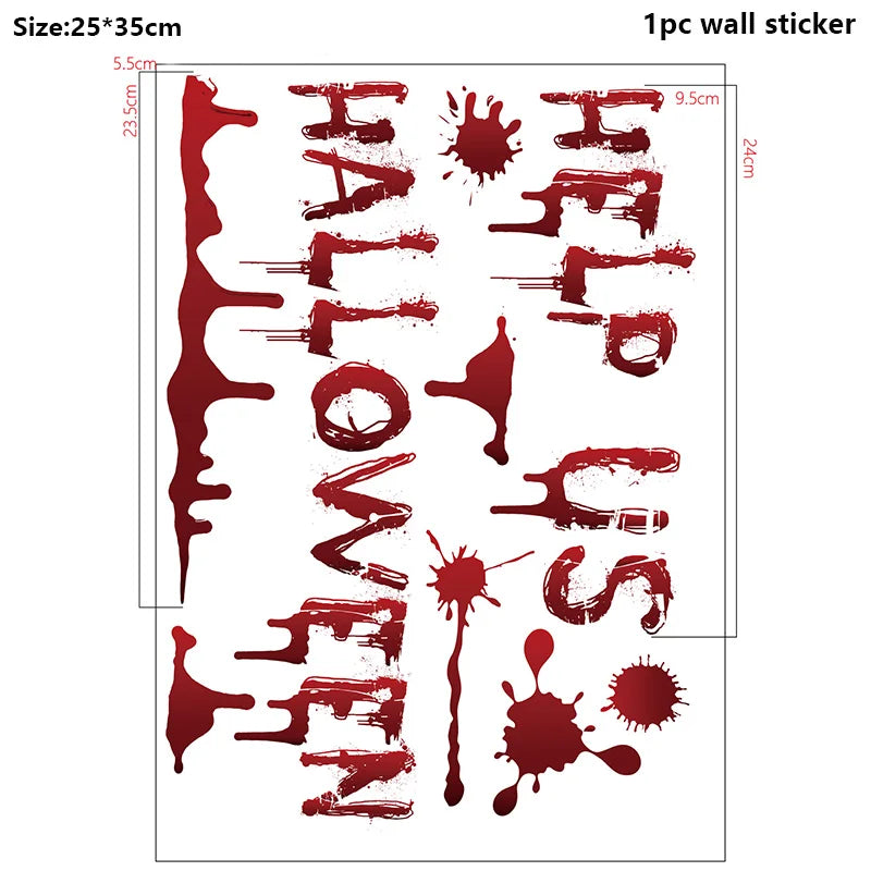 Halloween Wall Doors Windows Stickers Blood Handprint Footprint Skull Pattern Halloween Party Scene Decor Supplies Horror Props