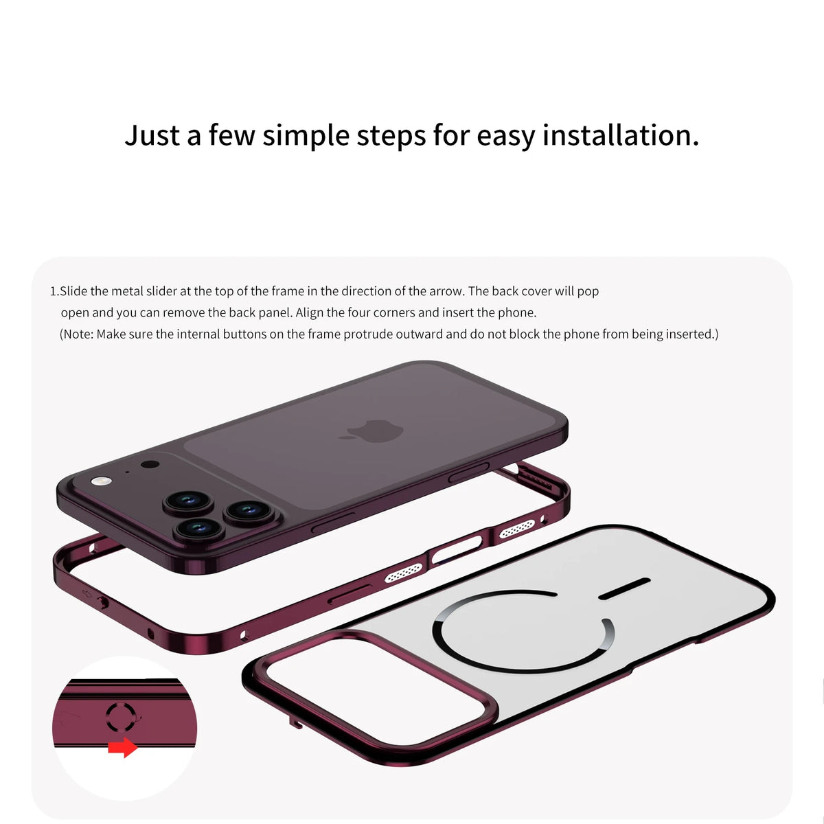 For Magsafe Matte Backplane 2in1 Magnetic Phone Case for iPhone 18 17 Pro Max 18Pro Aluminum Alloy Buckle Border Removable Cover
