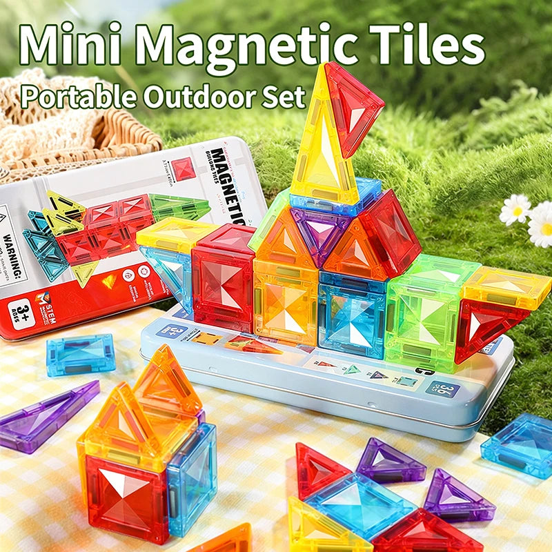 Children's Magnetic Tiles Building Toys 3D Thinking Training Construction Game Portable Iron Box Set Travel Activity Toys Gifts