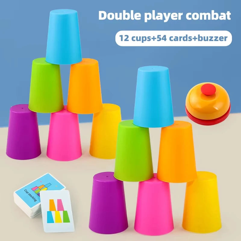 Montessori Toys Mini Stack Cup Game With Card Educational Intellectual Enlightenment Color Cognition Logic Training Children