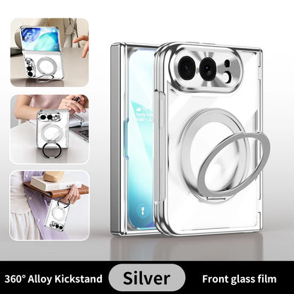 360 Rotating Magnetic Bracket Electroplating‌ Case for iPhone Ultra 18 Fold Wide Hinge Protection‌ Shockproof for Magsafe Cover