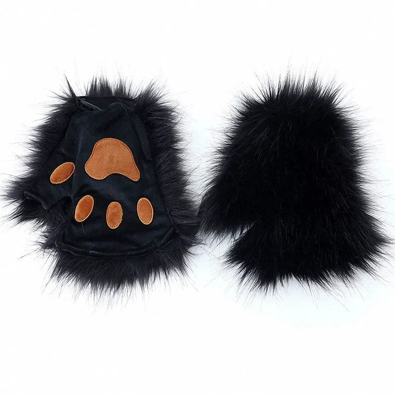 Cat Cosplay Costume Foxes Mask+Tail +Gloves Set  Halloween Costume Accessorie Wolf Therian Theme Party Dress Up Prop Accessories
