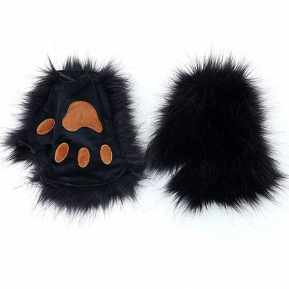 Cat Cosplay Costume Foxes Mask+Tail +Gloves Set  Halloween Costume Accessorie Wolf Therian Theme Party Dress Up Prop Accessories