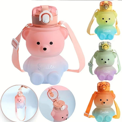 1pc Bear Gradient Cute Water Cup, Summer High-value Girl Plastic Cup, Portable Straw Cup, Large-capacity Water Bottle