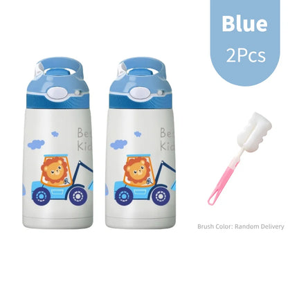 400ML  Kids Water Bottle Cartoon Animal Thermos Mug Baby Duck Billed Straw 316 Stainless Steel Vacuum Flasks Thermos Bottle