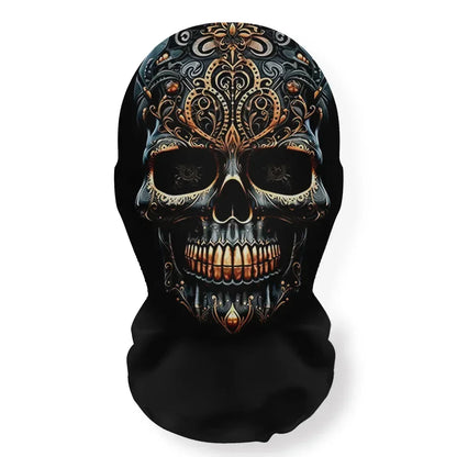 Halloween Skeleton Mask Elastic Mesh Hood Scary Party Cosplay Prop Breathable Face Cover Hood