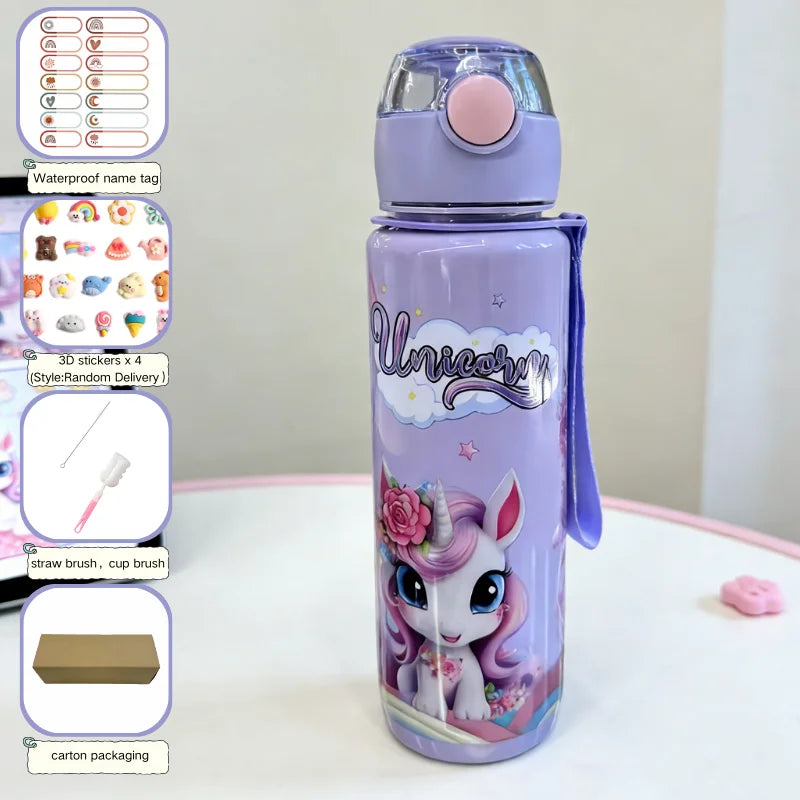 700ml Cute & Durable Cartoon Space Cup with Hand-held Ring BPA-Free High Temperature Resistant Portable Outdoor Water Bottle