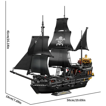 1424PCS Black Pirate Ship Building Blocks Skeleton Ghost Boat Model Assembly Bricks Toys Desktop Decoration Adult Holiday Gifts