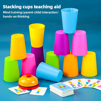 Montessori Toys Mini Stack Cup Game With Card Educational Intellectual Enlightenment Color Cognition Logic Training Children