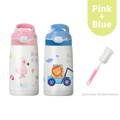 400ML  Kids Water Bottle Cartoon Animal Thermos Mug Baby Duck Billed Straw 316 Stainless Steel Vacuum Flasks Thermos Bottle