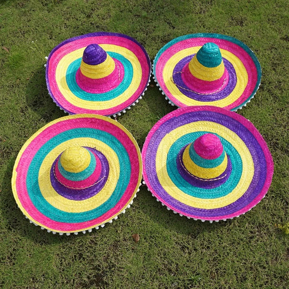Summer Colorful Wide Brim Mexican Party Hat Halloween Sombrero Straw Hats Decor Party Beach Hat Men
