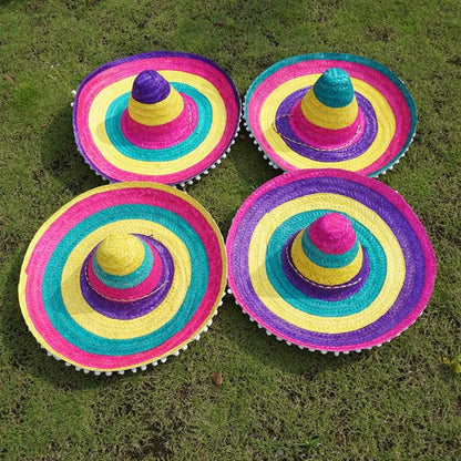 Summer Colorful Wide Brim Mexican Party Hat Halloween Sombrero Straw Hats Decor Party Beach Hat Men