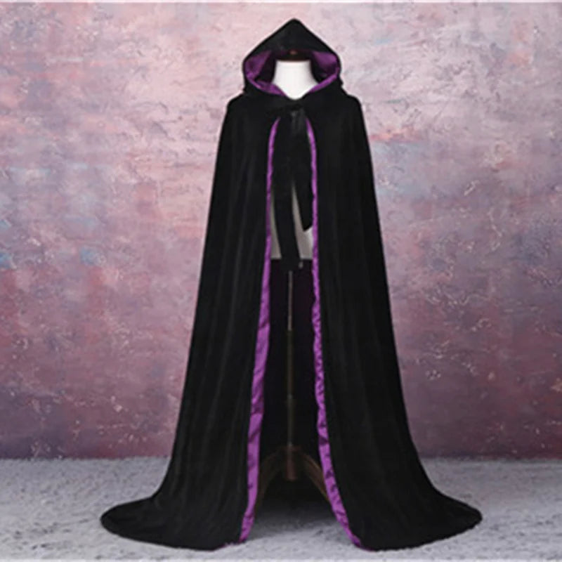 Adult Child Velvet Hooded Cape New Adult Halloween Hooded Cloak Velvet Witches Princess Black Red Velvet Hooded