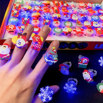 10/20PCS Cute Halloween Glowing Rings Glow Bracelet Christmas Ghost Pumpkin Snowman Child Kids Gift Halloween Party Decoration