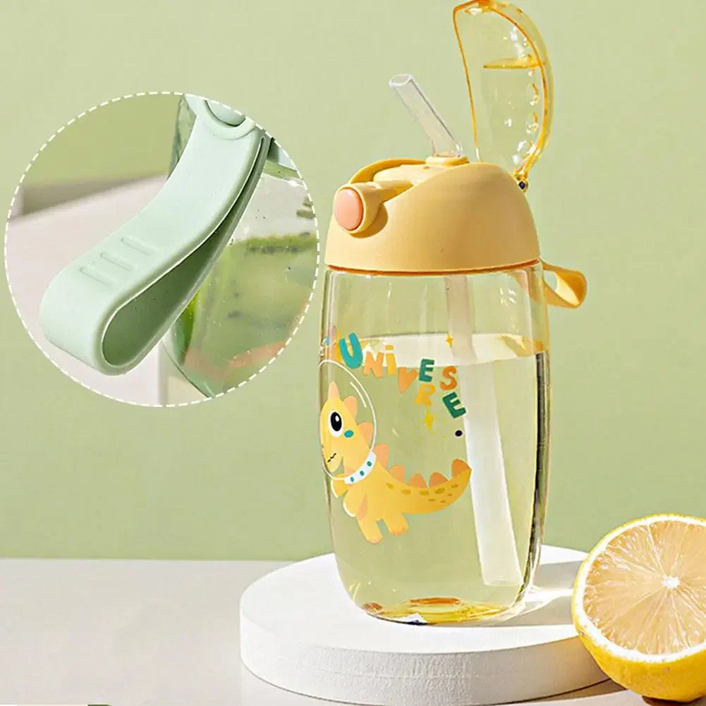 JIRO 600ML Children's Water Bottle For School Portable Cartoon Dinosaur Sippy Cup Creative Feeding Cup With Straws And Lids Drin
