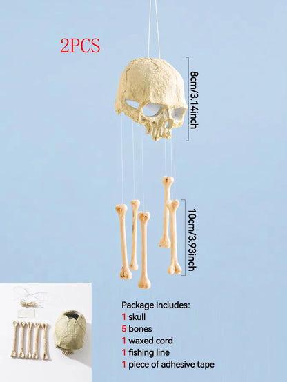 Halloween Skull Bone Wind Chime Skeleton Hanging Ornament Gothic Wall Window Spooky Home Decor Horror Indoor Outdoor Party Gift