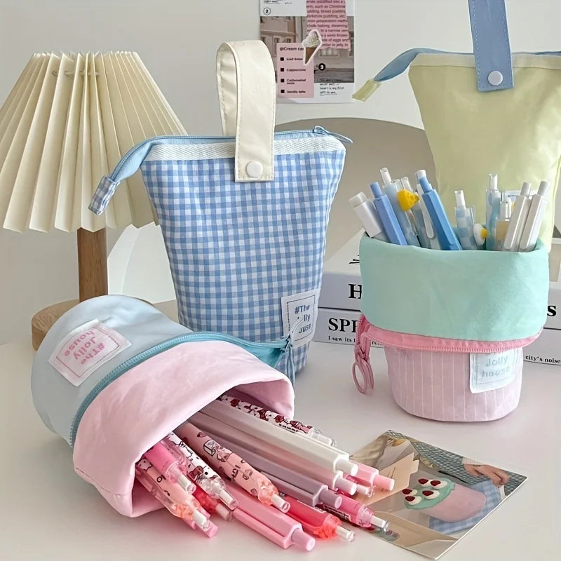 Jolly House Large Capacity Pencil Case, Zipper Fabric Desk Organizer Pen Holder for School Office Travel