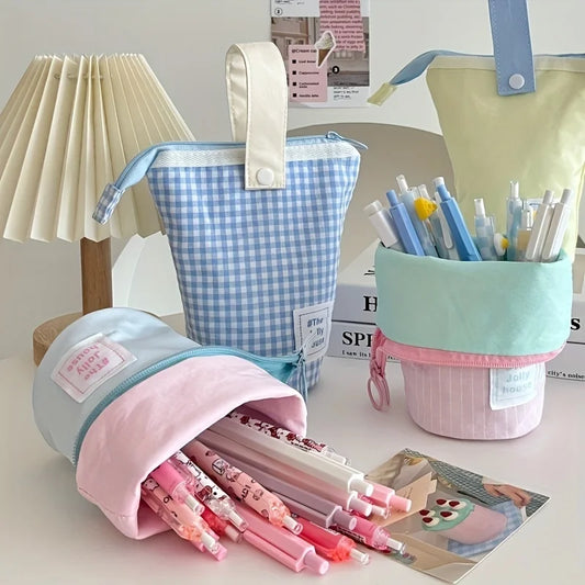 Jolly House Large Capacity Pencil Case, Zipper Fabric Desk Organizer Pen Holder for School Office Travel