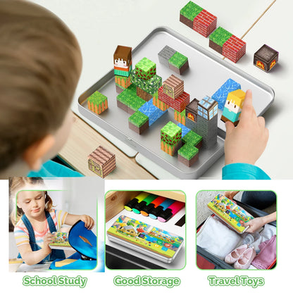 Magnetic Building Blocks Toys with Portable Iron Box STEM Educational Magnet Toys For Kids Boys Girls Gifts