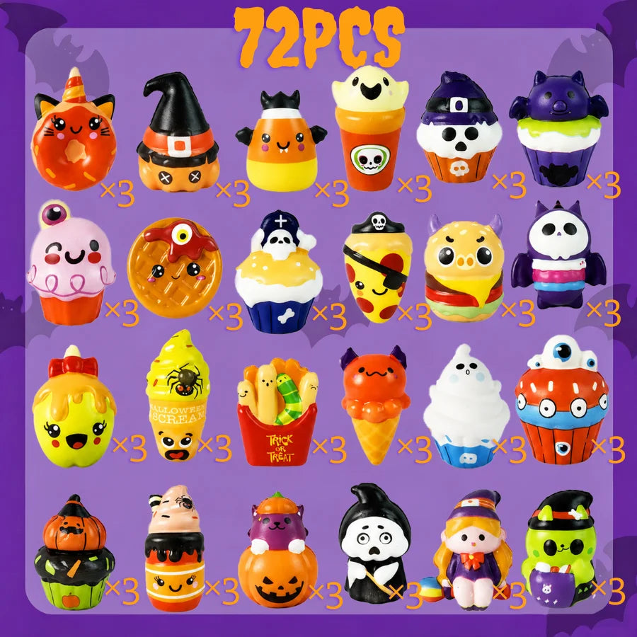 12-72Pcs Halloween Squishies Fidget Halloween Party Favors Stress Relief Non Candy Trick or Treat Spooky Gift Goody Bag Stuffers