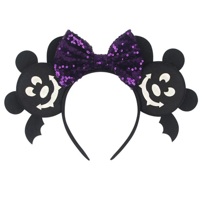 2024 Halloween Mouse Ears Headband Sequins Bow Hairband For Women Featival Party DIY Hair Accessories Boutique