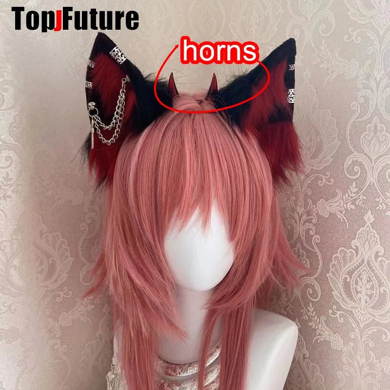 Harajuku Halloween Gothic Punk Lolita Devil's Horn Wolf Ear Demon Cosplay Handcraft Anime Party Costume Hairband Punk Headband