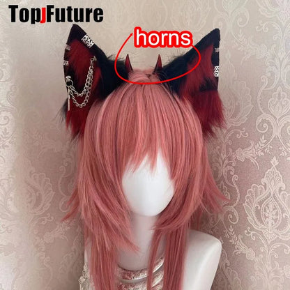 Harajuku Halloween Gothic Punk Lolita Devil's Horn Wolf Ear Demon Cosplay Handcraft Anime Party Costume Hairband Punk Headband