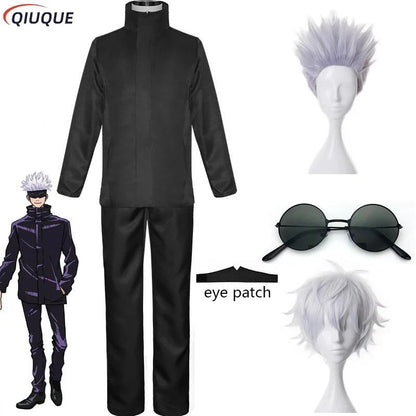 110-3XL Black / Blue Gojo Satoru Cosplay Costume Eye Patch Wigs Glasses Anime Halloween Party Unisex Uniforms