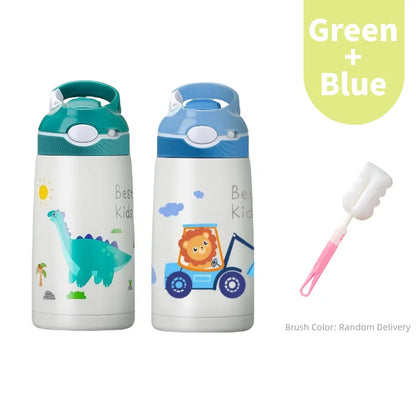 400ML  Kids Water Bottle Cartoon Animal Thermos Mug Baby Duck Billed Straw 316 Stainless Steel Vacuum Flasks Thermos Bottle