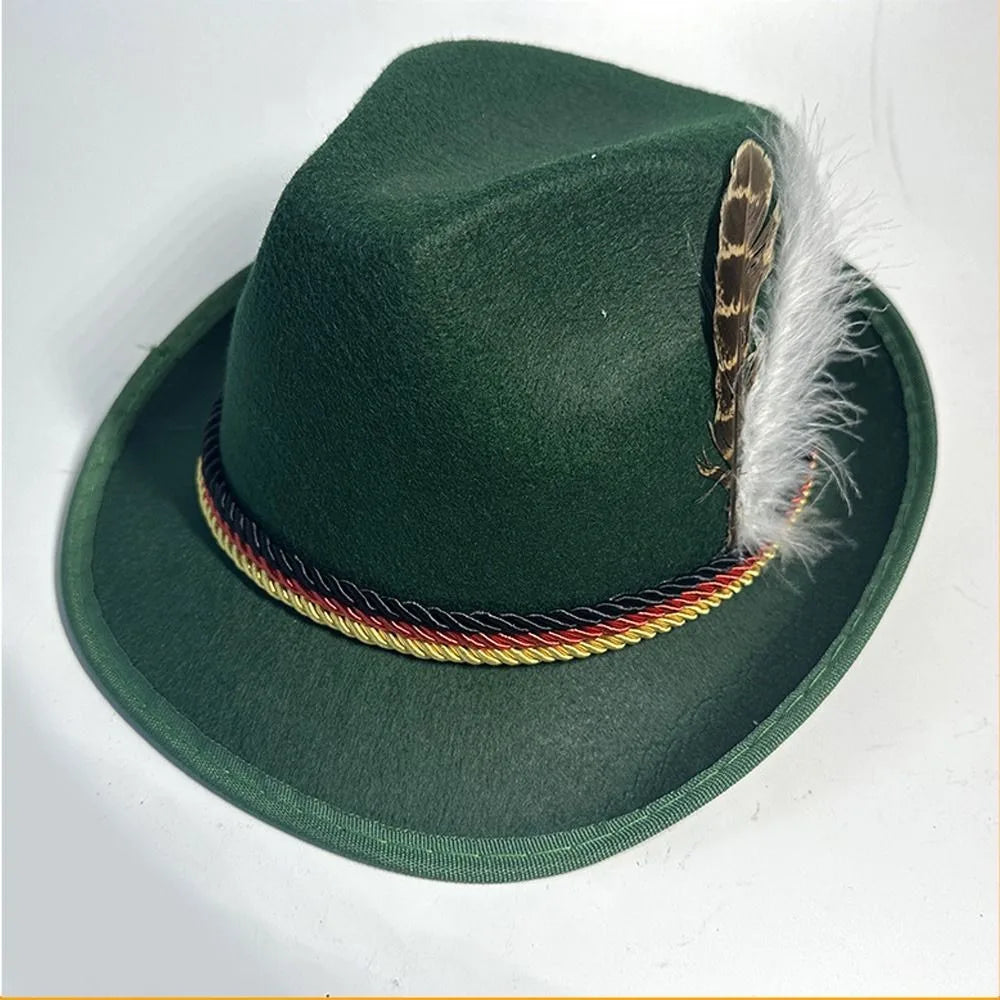 Mens Oktoberfest Fedora Hat Jazz Hat Panama Hat Derby Bowler Hats Curled Halloween Costume Cosplay Cap for Outdoor Events German