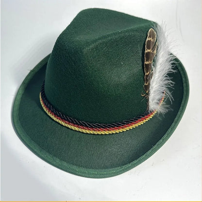 Mens Oktoberfest Fedora Hat Jazz Hat Panama Hat Derby Bowler Hats Curled Halloween Costume Cosplay Cap for Outdoor Events German