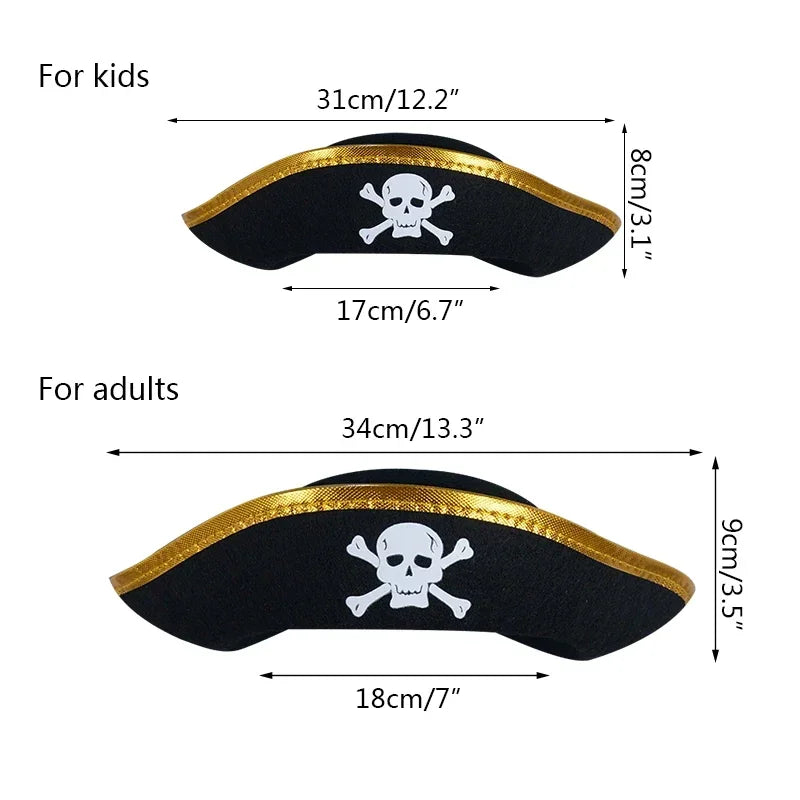 Pirate Hats Halloween Props Cosplay Dance Parties Children/adults Caribbean Pirate Clothing Hats with Gold and Silver Edges