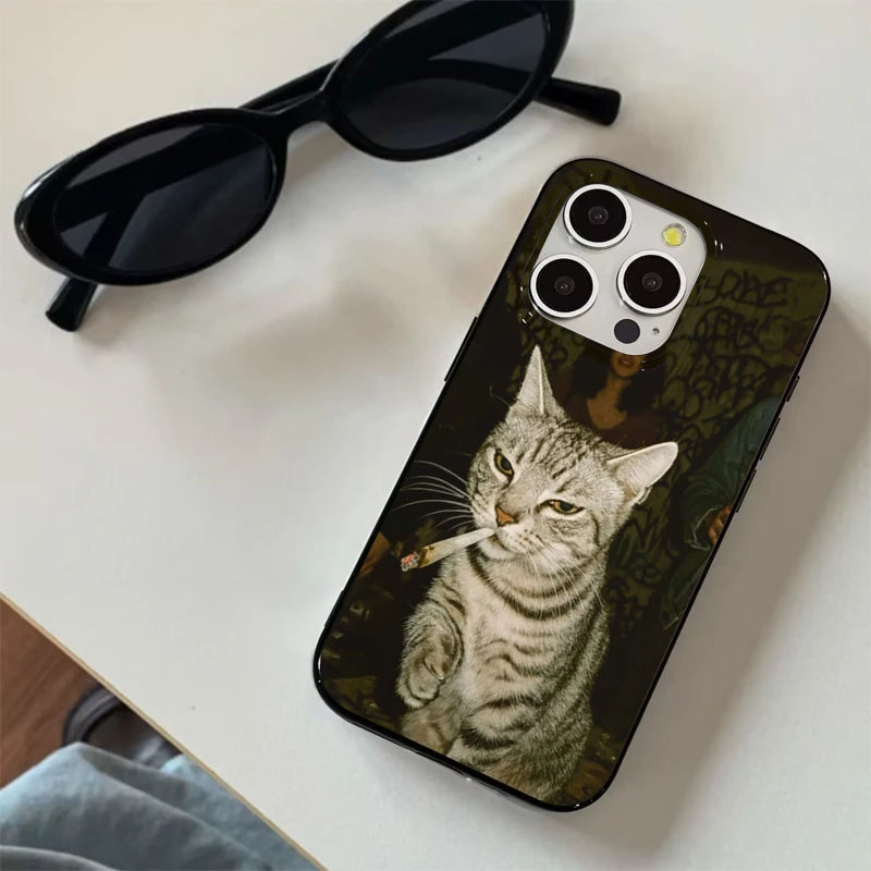 Fashion Kitten Smoking Pattern Phone Case For iPhone 11 12 13 14 15 16 17 18 Pro Max 16E 17Air X XR XS Max 7 8 Plus Soft Cover