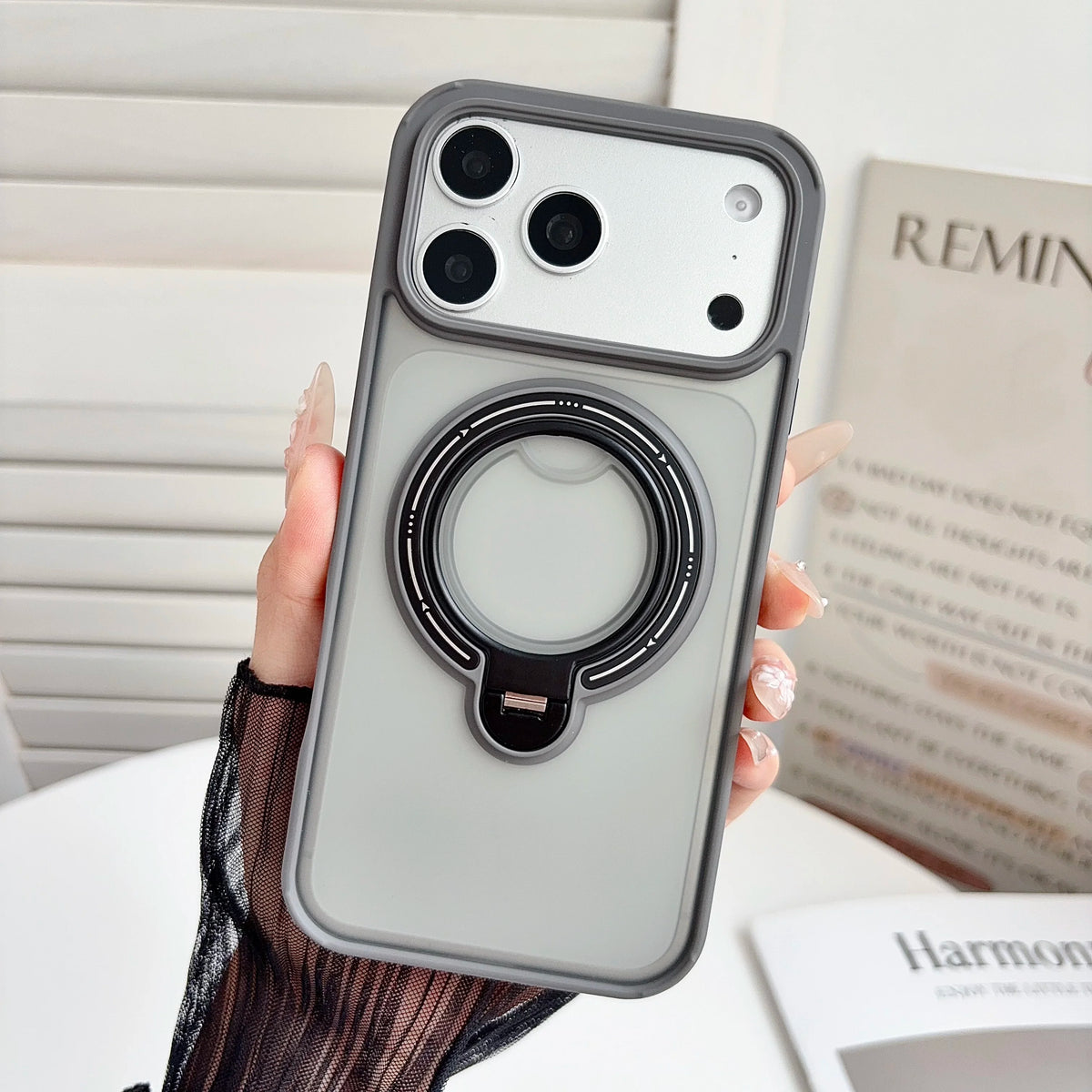 360° Rotating Holder Magnetic Phone Case For Iphone 17 18 Pro Max Stand Phone Cover For Magsafe Luxury Frosted Back Panel Shell