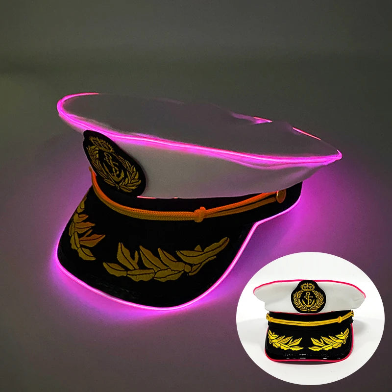 Halloween LED Black Pirate Hat For Adult Pirate Theme Party Glowing Captain Cap Cosplay Costume Luminous Hat With Skull Pattern
