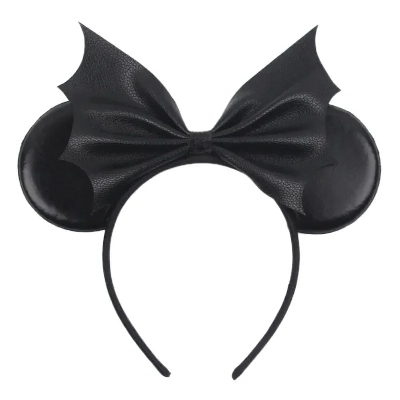 Disney leather Bat Bows Mickey Mouse Ear Headband for Adults Halloween Headwear Women Girls Cosplay Ghost Party Hair Accessories