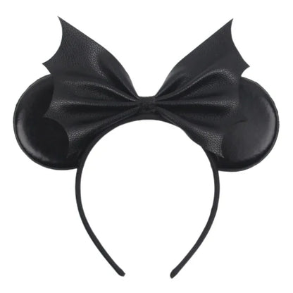 Disney leather Bat Bows Mickey Mouse Ear Headband for Adults Halloween Headwear Women Girls Cosplay Ghost Party Hair Accessories