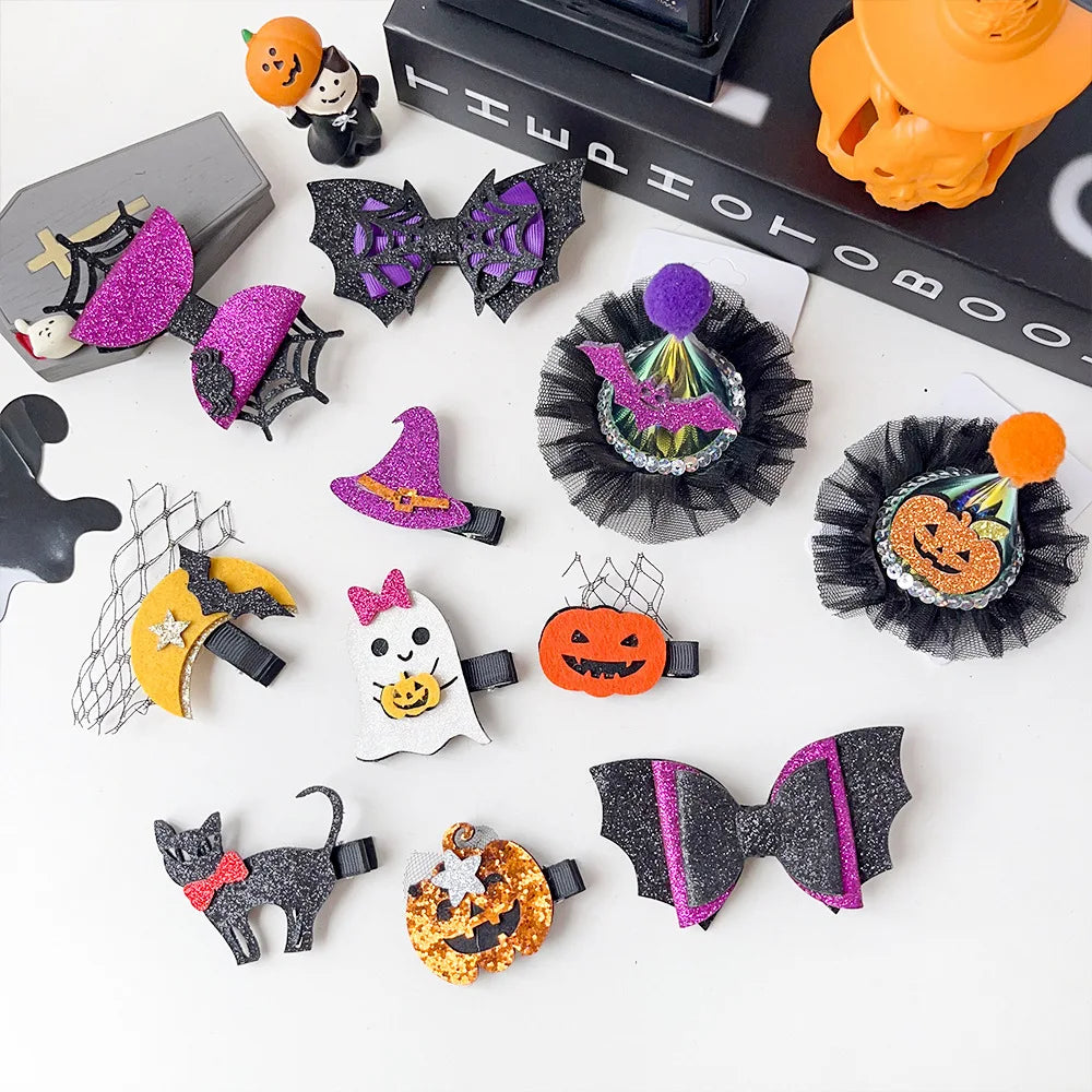 European Style Halloween Hair Clips Creative Pumpkin Ghost Bat Barrettes Themed Party Accessories Unisex