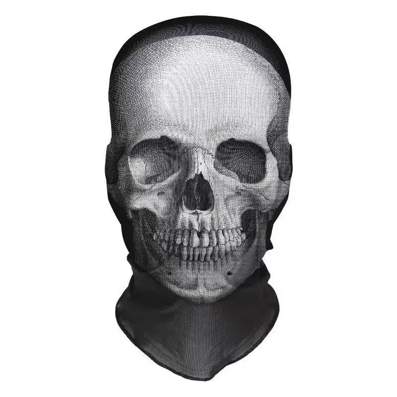 Halloween Skeleton Mask Elastic Mesh Hood Scary Party Cosplay Prop Breathable Face Cover Hood