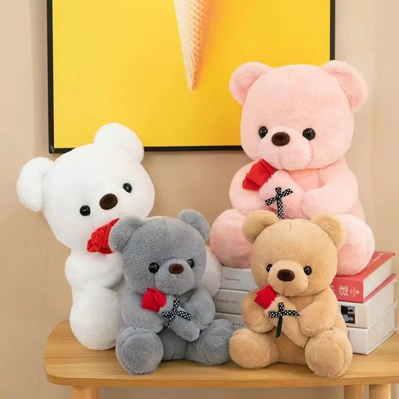 Wedding Rose Bear Plush Toy Cute Stuffed Animal Gift for Valentines Day Anniversary and Romantic Celebration Decor