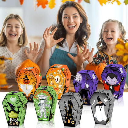 12pcs Halloween Coffin Shape Snack Box Skull Bat Ghost Goodie Boxes for Happy Halloween Party Decor Supply Trick or Treat Box