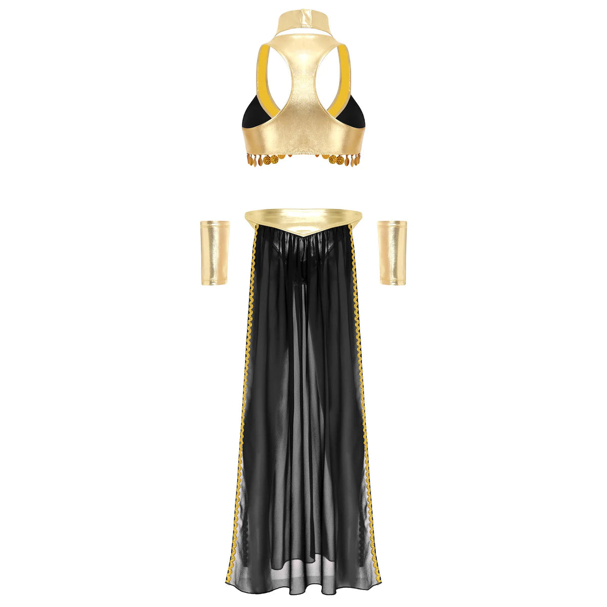 Women Halloween Cleopatra Ancient Egyptian Queen Sun Goddesses Cosplay Costume Belly Indian Dance Outfit Crop Top with Skirt