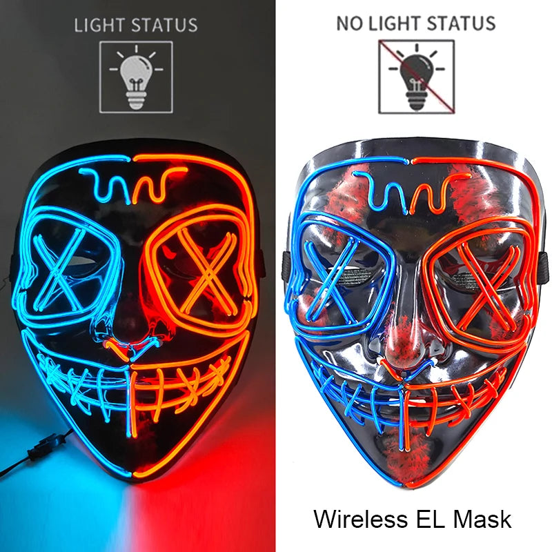 Wireless Neon LED Purge Mask Glow in The Dark Cosplay Horror Mask Halloween Masquerade Party Masks Glowing Funny Dress Up